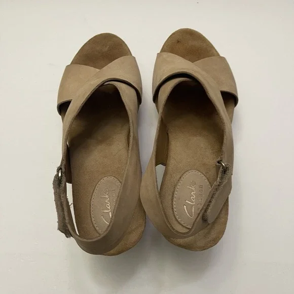 Clarks Sandals Caslynn Shae Platform Slingback Beige Light Tan Size 8 Wedge Cork - Picture 8 of 11